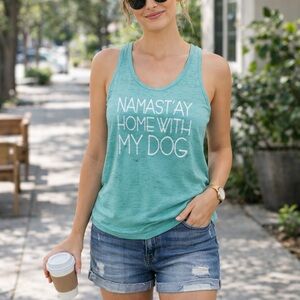 Ever Hottie “Namast’ay Home With My Dog” Racerback Tank Dog Lover Tee Top Size L